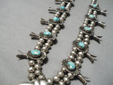 Vintage Native American Navajo Carico Lake Turquoise Sterling Silver Squash Blossom Necklace-Nativo Arts