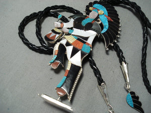 One Of The Biggest Ever Vintage Native American Zuni Turquoise Sterling Silver Bolo Tie-Nativo Arts