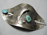 Native American One Of The Best Vintage Navajo Turquoise Sterling Silver Hair Barrette Clip Old-Nativo Arts