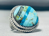 Massive Inlay Native American Navajo Channel Turquoise Sterling Silver Ring-Nativo Arts