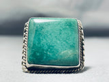 Enormous Vintage Native American Navajo Green Square Cut Turquoise Sterling Silver Ring-Nativo Arts