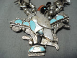 Native American Women's Vintage Navajo Inlay Turquoise Sterling Silver Squash Blossom Necklace-Nativo Arts