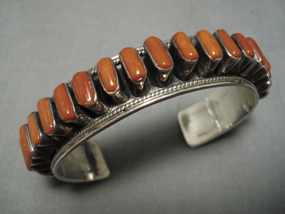 Mind Boggling Vintage Navajo Coral Sterling Silver Native American Bracelet Old-Nativo Arts