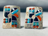 One Of The Best Ever Vintage Native American Zuni Turquoise Inlay Sterling Silver Cufflinks-Nativo Arts