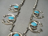 Impressive Vintage Native American Navajo Turquoise Sterling Silver Squash Blossom Necklace-Nativo Arts