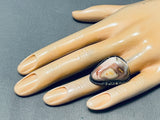 Very Rare Vintage Older Native American Navajo Pink Agate Sterling Silver Ring Old-Nativo Arts