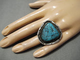 Colossal Huge Vintage Native American Navajo Triangle Turquoise Sterling Silver Ring Old-Nativo Arts