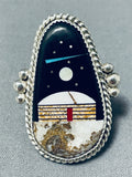 Very Important Native American Navajo Hogan Inlay Sterling Silver Ring-Nativo Arts
