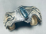 Important Lander Blue Turquoise Vintage Native American Navajo Sterling Silver Bracelet-Nativo Arts