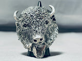 One Of A Kind San Felipe Signed Sterling Silver Buffalo Huge Ring-Nativo Arts