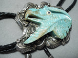 Native American Best Vintage Navaj Eagle Hand Carved Turquoise Sterling Silver Bolo Tie-Nativo Arts