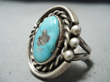 Terrific Vintage Native American Navajo Old Kingman Turquoise Sterling Silver Ring Old-Nativo Arts