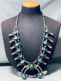 Womens Vintage Native American Navajo Spider Turquoise Sterling Silver Squash Blossom Necklace-Nativo Arts