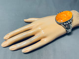 Orange Peel Spiny Oyster Vintage Native American Navajo Sterling Silver Bracelet-Nativo Arts