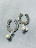 Early Turquoise Horseshoe Vintage Native American Zuni Sterling Silver Earrings-Nativo Arts
