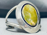 Olive Green Turquoise Vintage Native American Navajo Sterling Silver Bracelet Cuff Old-Nativo Arts
