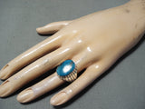 Heavy Men's Navajo Native American Kingman Turquoise Sterling Silver Ring-Nativo Arts