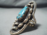 Tremendous Vintage Native American Navajo Kingman Turquoise Sterling Silver Ring Old-Nativo Arts