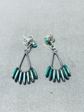 Early 1900s Vintage Native American Zuni Blue Gem Turquoise Needlepoint Sterling Silver Earrings-Nativo Arts