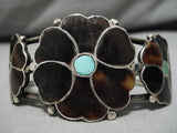 Stunning Vintage Zuni Native American Turquoise Inlay Sterling Silver Bracelet-Nativo Arts