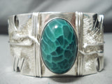 Heavy 150 Gram Vintage Native American Navajo Damale Turquoise Sterling Silver Feather Bracelet-Nativo Arts