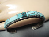 Marie Thompson Signed Native American Navajo Turquoise Inlay Sterling Silver Bracelet-Nativo Arts