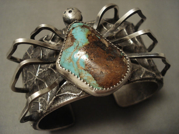 176 Grams Wow Amazing Navajo 'Royston Turquoise Spider' Native American Jewelry Silver Bracelet-Nativo Arts