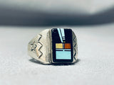 Superior Native American Navajo Kachina Turquoise Coral Sterling Silver Ring-Nativo Arts