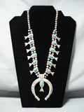 Superior Vintage Native American Navajo Morenci Turquoise Sterling Silver Squashblossom Necklace-Nativo Arts