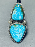 Huge Native American Navajo Double Turquoise Sturdy Sterling Silver Ring-Nativo Arts
