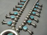Early Vintage Native American Navajo Big Bead Sterling Silver Turquoise Squash Blossom Necklace-Nativo Arts