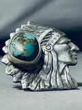 Signed San Felipe Royston Turquoise Sterling Silver Chief Ring-Nativo Arts