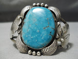 Huge Vintage Native American Navajo Spiderweb Turquoise Sterling Silver Leaf Bracelet Old-Nativo Arts