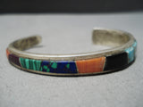Thicker Vintage Native American Navajo Graduating Turquoise Sterling Silver Bracelet Old-Nativo Arts