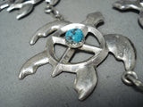 Important Betsoi Family Vintage Native American Navajo Turtle Turquoise Sterling Silver Necklace-Nativo Arts