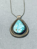 Attractive Vintage Native American Navajo Pilot Mountain Turquoise Sterling Silver Necklace-Nativo Arts