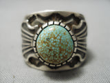 Opulent Vintage Native American Navajo #8 Turquoise Sterling Silver Ring Old-Nativo Arts