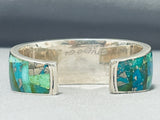 One Of The Most Unique Vintage Native American Navajo Turquoise Inlay Sterling Silver Bracelet-Nativo Arts