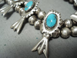 Superior Vintage Native American Navajo Morenci Turquoise Sterling Silver Squashblossom Necklace-Nativo Arts
