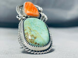Eye Grabbing Native American Navajo Green Turquoise Sterling Silver Shell Ring-Nativo Arts