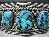 Signed Vintage Native American Navajo Sleeping Beauty Turquoise Sterling Silver Bracelet-Nativo Arts