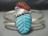 Superb Zuni Turquoise Coral Sterling Silver Bracelet Native American-Nativo Arts