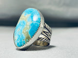 Tremendous Native American Navajo Kingman Turquoise Sterling Silver Ring Signed-Nativo Arts