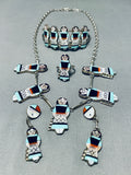 Completely Handmade Vintage Native American Zuni Turquoise Sterling Silve Rinlay Necklace-Nativo Arts