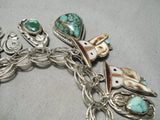 Cute!! Vintage Native American Navajo Zuni Turquoise Sterling Silver Charm Bracelet-Nativo Arts