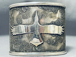 Dynamic 94 gram heavy Native American Navajo Sterling Silver Eagle Bracelet-Nativo Arts