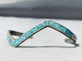 Zig Zag Vintage Native American Navajo Turquoise Inlay Sterling Silver Bracelet-Nativo Arts