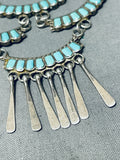 Gorgeous Vintage Native American Zuni Turquoise Inlay Sterling Silver Tiered Necklace-Nativo Arts