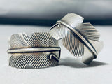 One Of The Best Vintage Native American Navajo Hand Carved Sterling Silver Feather Earrings-Nativo Arts