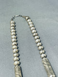 Very Rare Long Tubule Hand Tooled Vintage Native American Navajo Sterling Silver Necklace-Nativo Arts